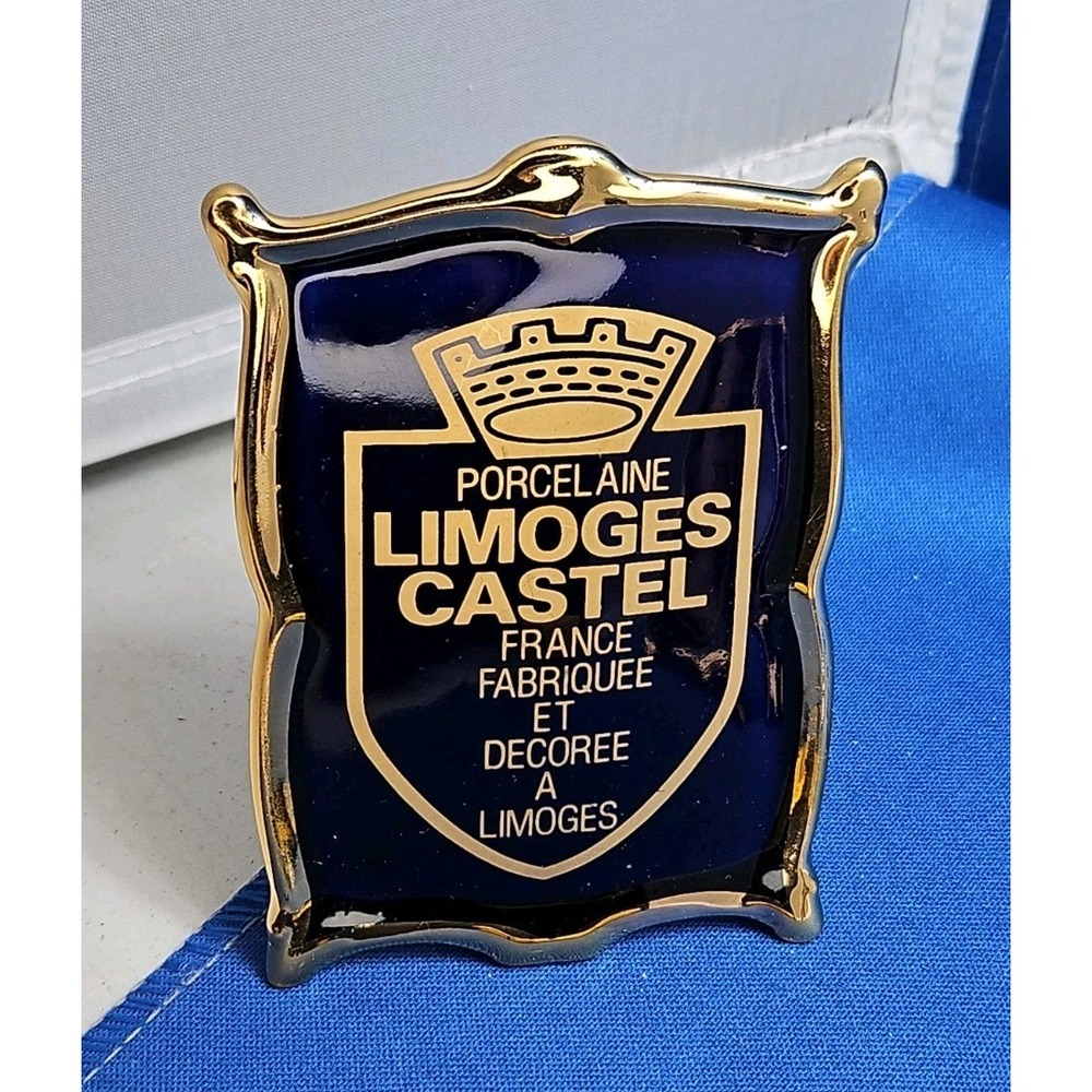 Limoges Castel Porcelain Dealer Advertising Sign Cobalt Gold Gilt Display 3.75"